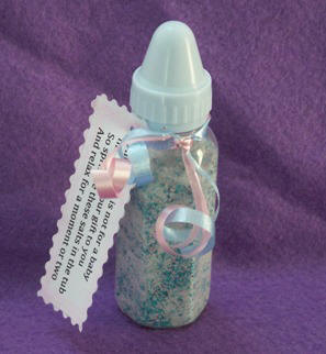 Make baby shower favors with instrucitons for baby bottle bath salts